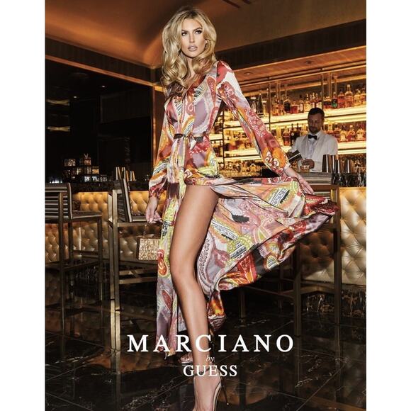 Guess Marciano Silk Paisley Patchwork Maxi Dress Multicolor Boho Long Sleeve 6 M